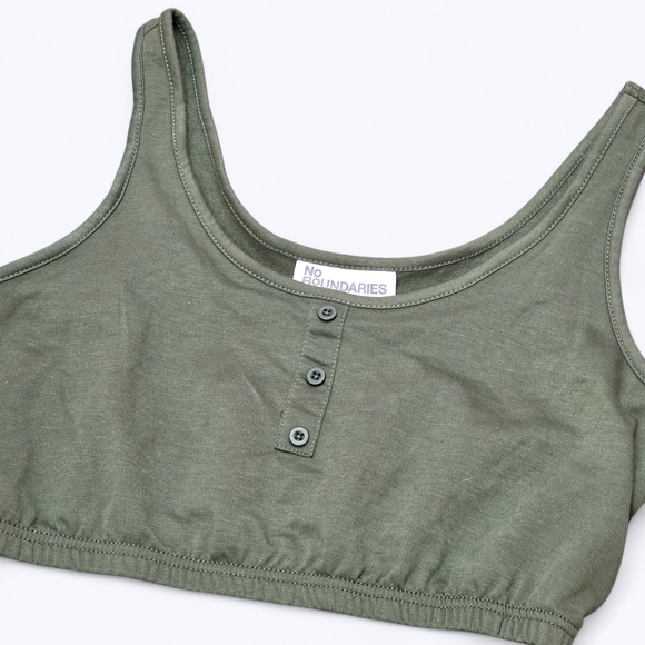 No Boundaries Tops - No Boundaries Olive Green Buttoned Crop Top